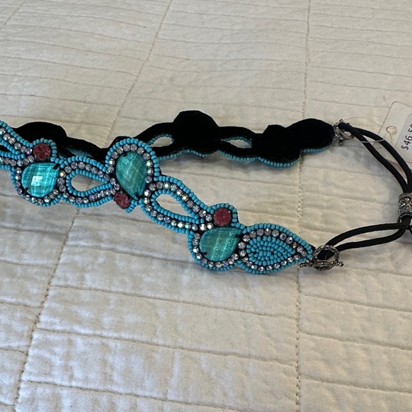 Y2K Beaded Turquoise Crystal Headband Boho Festival Fairycore Statement Hair - Picture 6 of 6